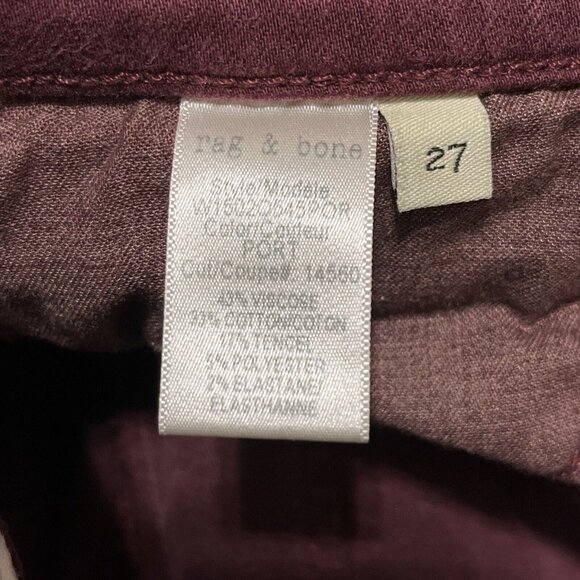 Rag & Bone Skinny Ankle Jeans SZ 27 Maroon Red Stretch Denim Mid Rise - Picture 11 of 12